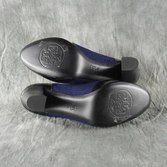 NEW $425 Tory Burch Leighton Black Patent Leather Blue Flannel Bootie Size 8 ANB - Picture 12 of 12